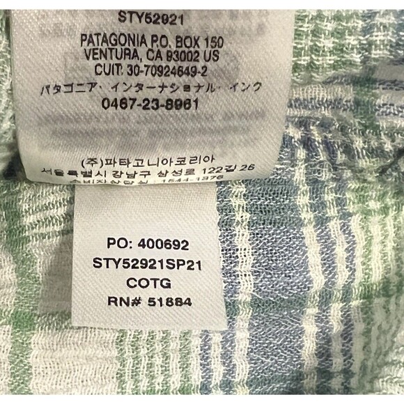 PATAGONIA A/C Green Blue White Plaid Seersucker Button Shirt Outdoor Men's Large - Picture 5 of 5